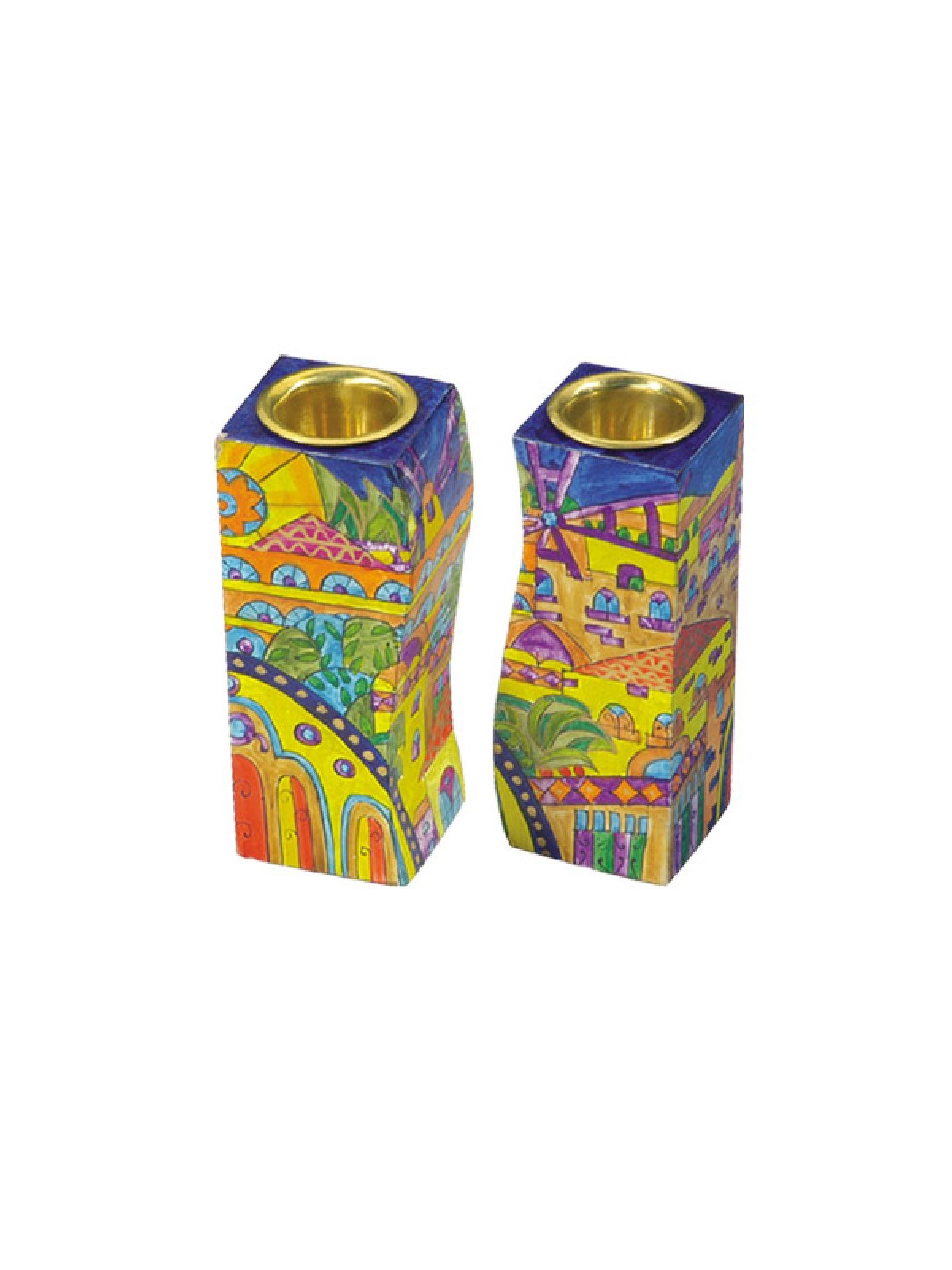 Yair Emanuel Hand Painted Wood Fitted Can... | Candlesticks by Emanuel