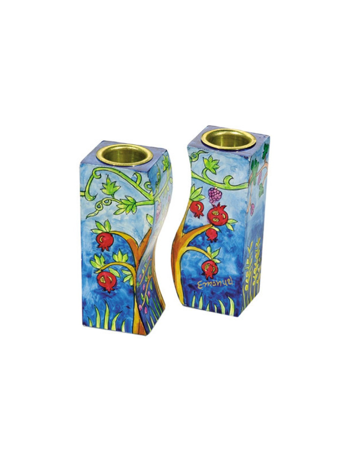 Yair Emanuel Hand Painted Wood Fitted Can... | Candlesticks by Emanuel