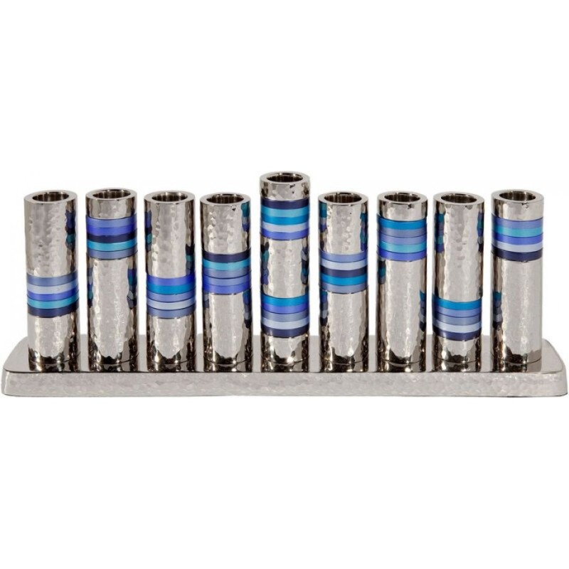 Menorah de Hanoukka en nickel martelé Yair Emanuel... | Hanoukka Menorah