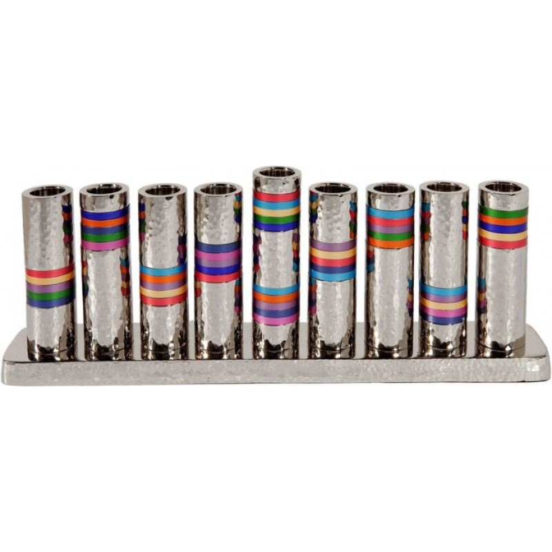 Menorah de Hanoukka en nickel martelé Yair Emanuel... | Hanoukka Menorah