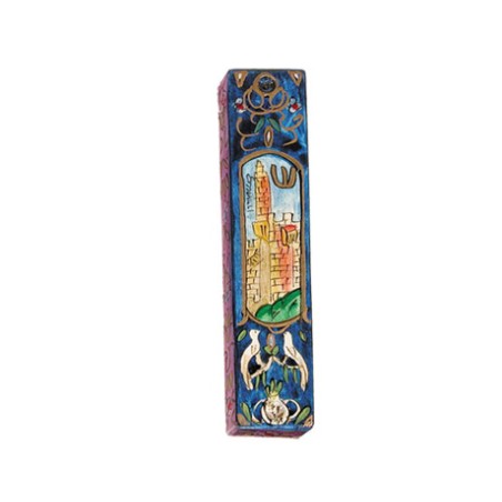 Yair Emanuel Large Hand Painted Wood Mezuzah ... | Mezuzahs by Emanuel