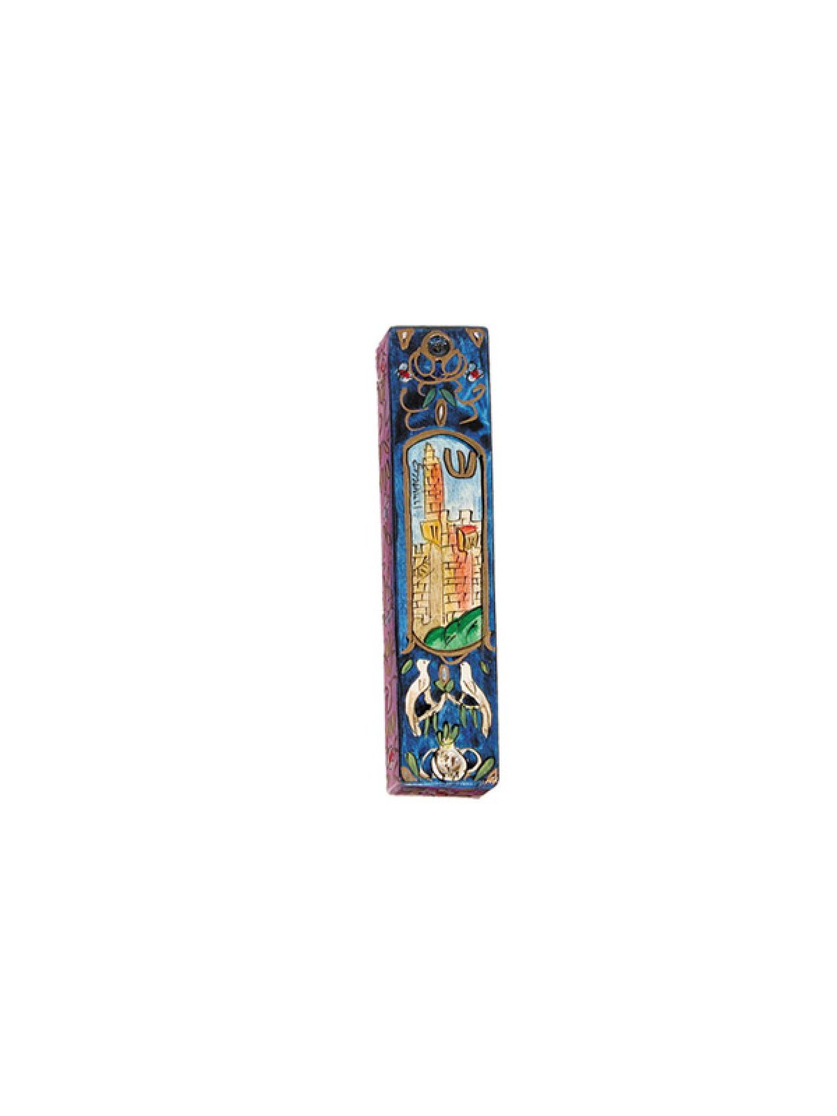 Yair Emanuel Large Hand Painted Wood Mezuzah ... | Mezuzahs by Emanuel