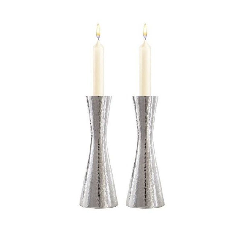 Yair Emanuel Cone Shape Candlestick in Hammered Silv... | Candlesticks