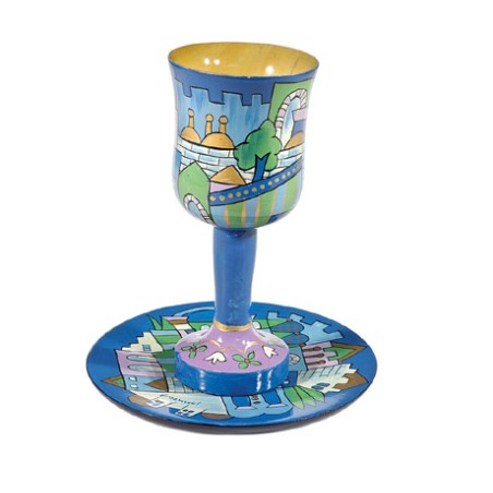 Yair Emanuel Hand Painted Wood Stem Kiddu... | Kiddush Cups by Emanuel