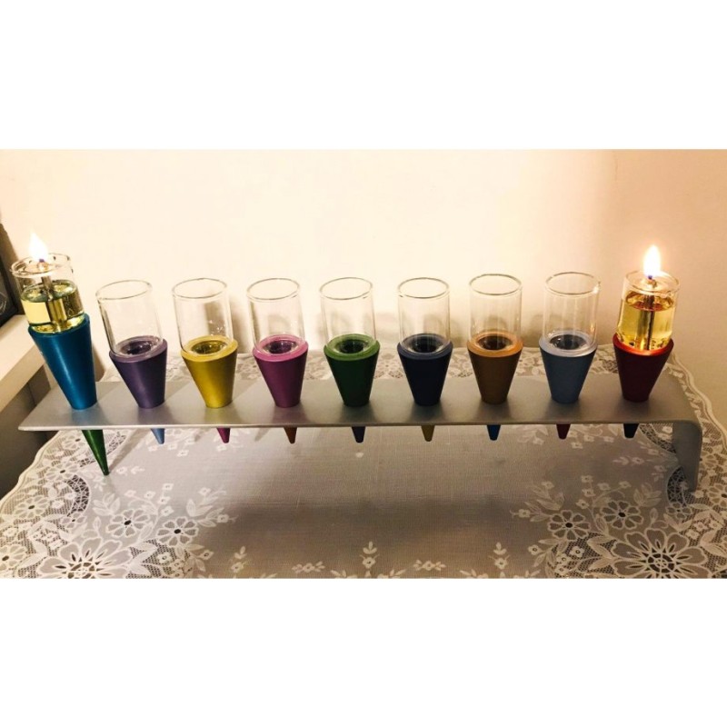 Yair Emanuel Anodized Aluminum Cones Hanukkah Me... | Hanukkah Menorah