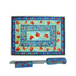 Yair Emanuel Hand Painted Wood Challah Board and K... | Challah Boards