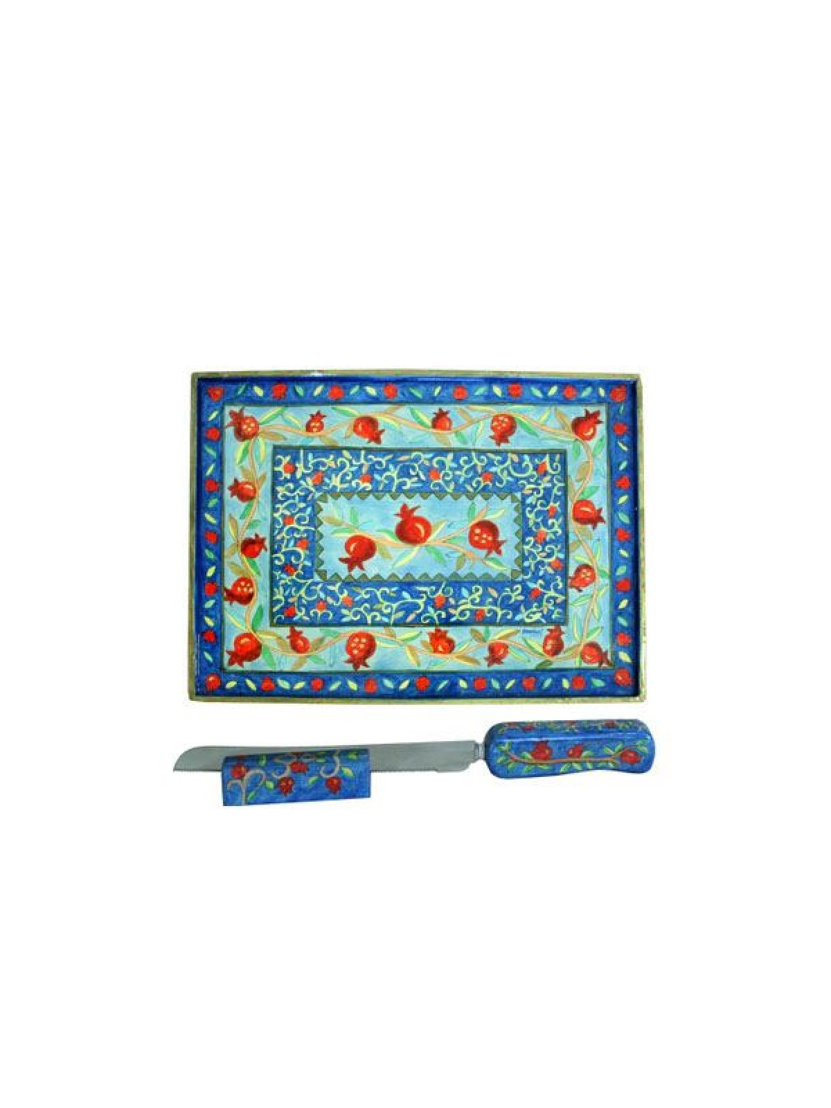 Yair Emanuel Hand Painted Wood Challah Board and K... | Challah Boards