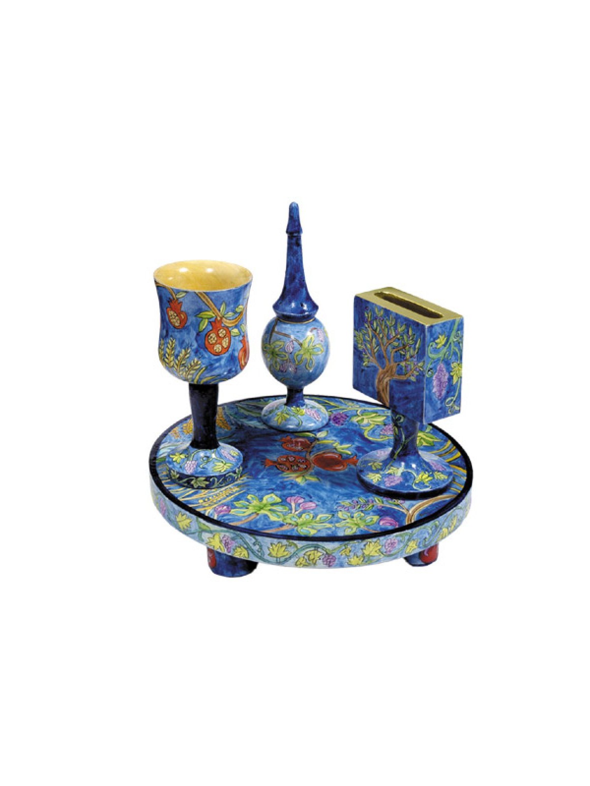 Yair Emanuel Hand Painted 4 Piece Wood Havdalah Set... | Havdalah Sets