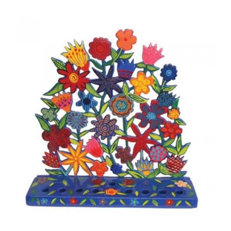 Yair Emanuel Laser Cut Metal Hanukkah Menorah Fl... | Hanukkah Menorah