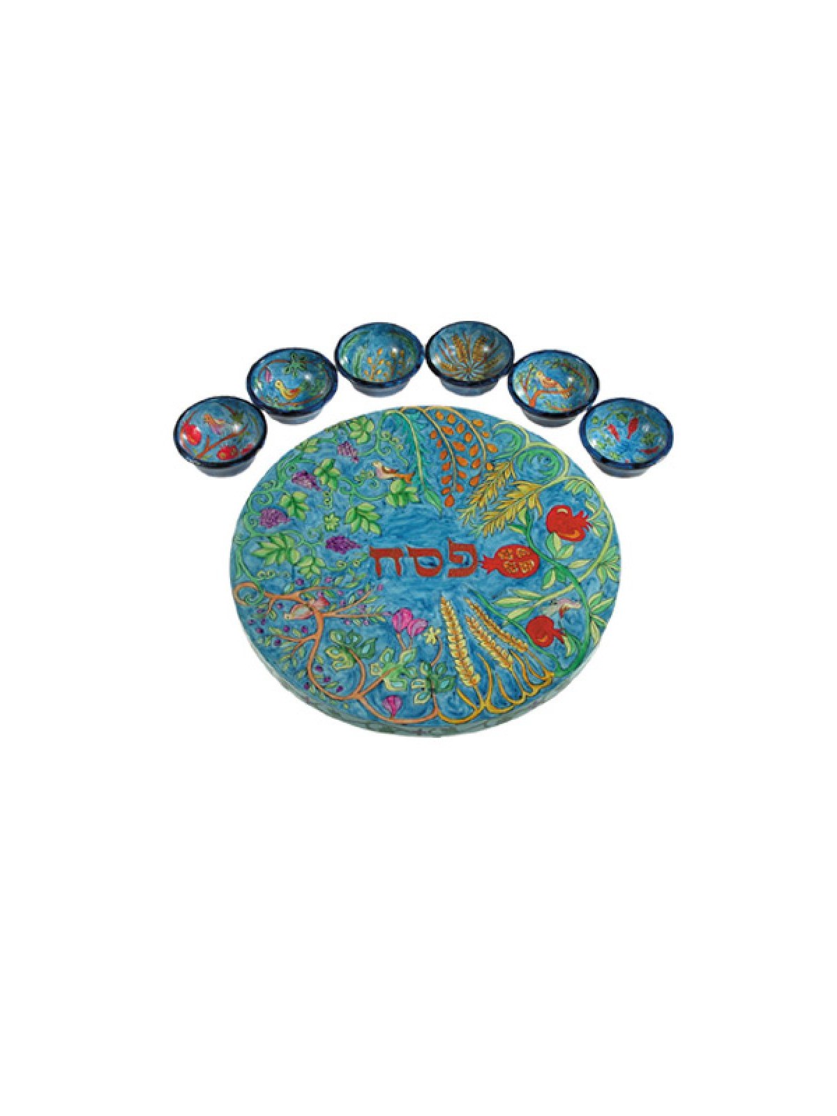 Yair Emanuel Hand Painted Seder Plate with Six Bowls... | Seder Plates