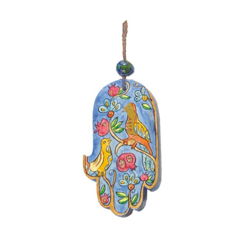 Yair Emanuel Small Hand Painted Wood Wall Hamsa... | Hamsas by Emanuel