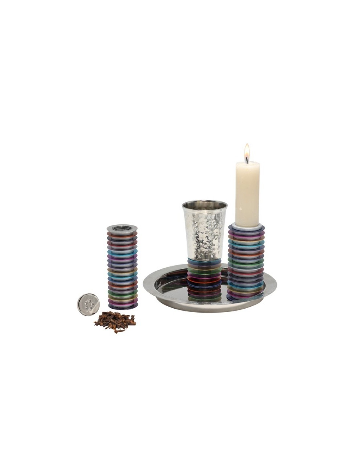 Yair Emanuel Contemporary 4 Piece Havdalah Set Stac... | Havdalah Sets