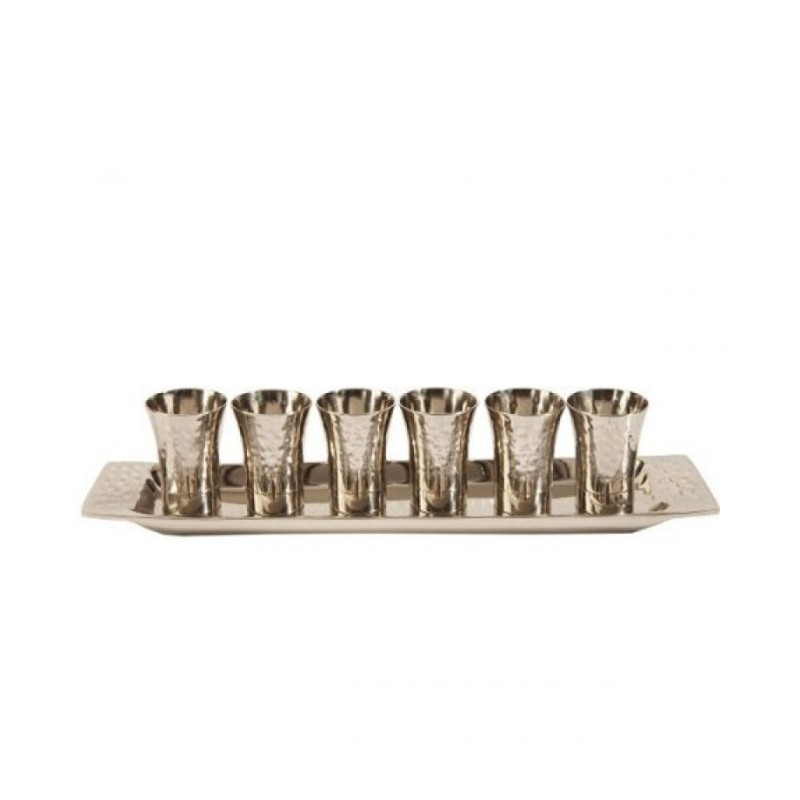 Yair Emanuel Six Hammered Nickel Kiddush ... | Kiddush Cups by Emanuel