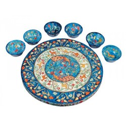 Assiette de Seder en bois peinte à la main avec bol Yair Emanuel... | Assiettes du Séder