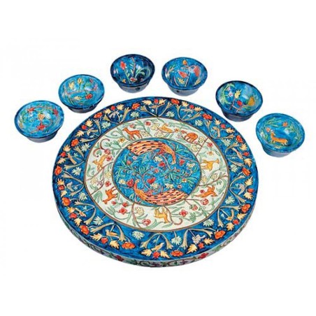 Yair Emanuel Hand Painted Wood Seder Plate with Bowl... | Seder Plates