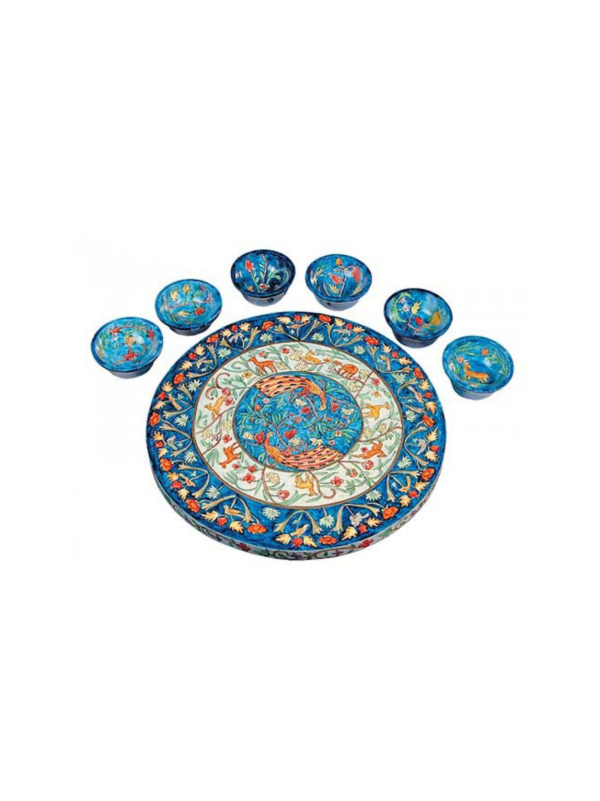 Yair Emanuel Hand Painted Wood Seder Plate with Bowl... | Seder Plates