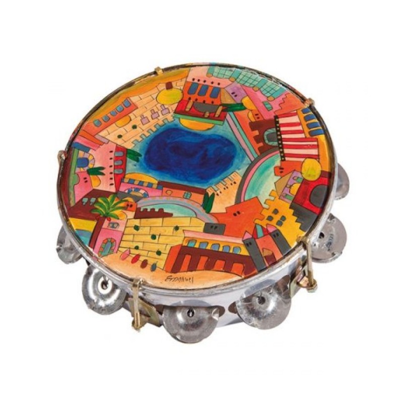 Tambourin en cuir peint à la main Yair Emanuel... | Idées cadeaux par Emanuel
