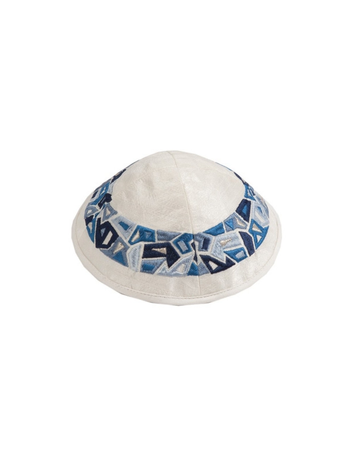 Yair Emanuel Embroidered Kippah Blue Geo... | Kippot & Hats by Emanuel