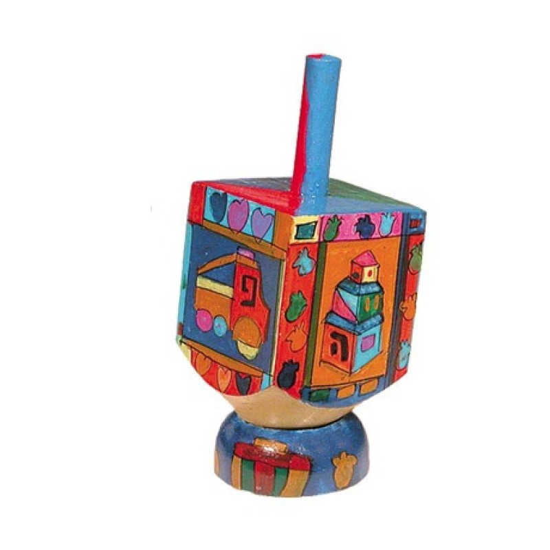 Yair Emanuel Hand Painted Wood Dreidel with Stand Small ... | Dreidels