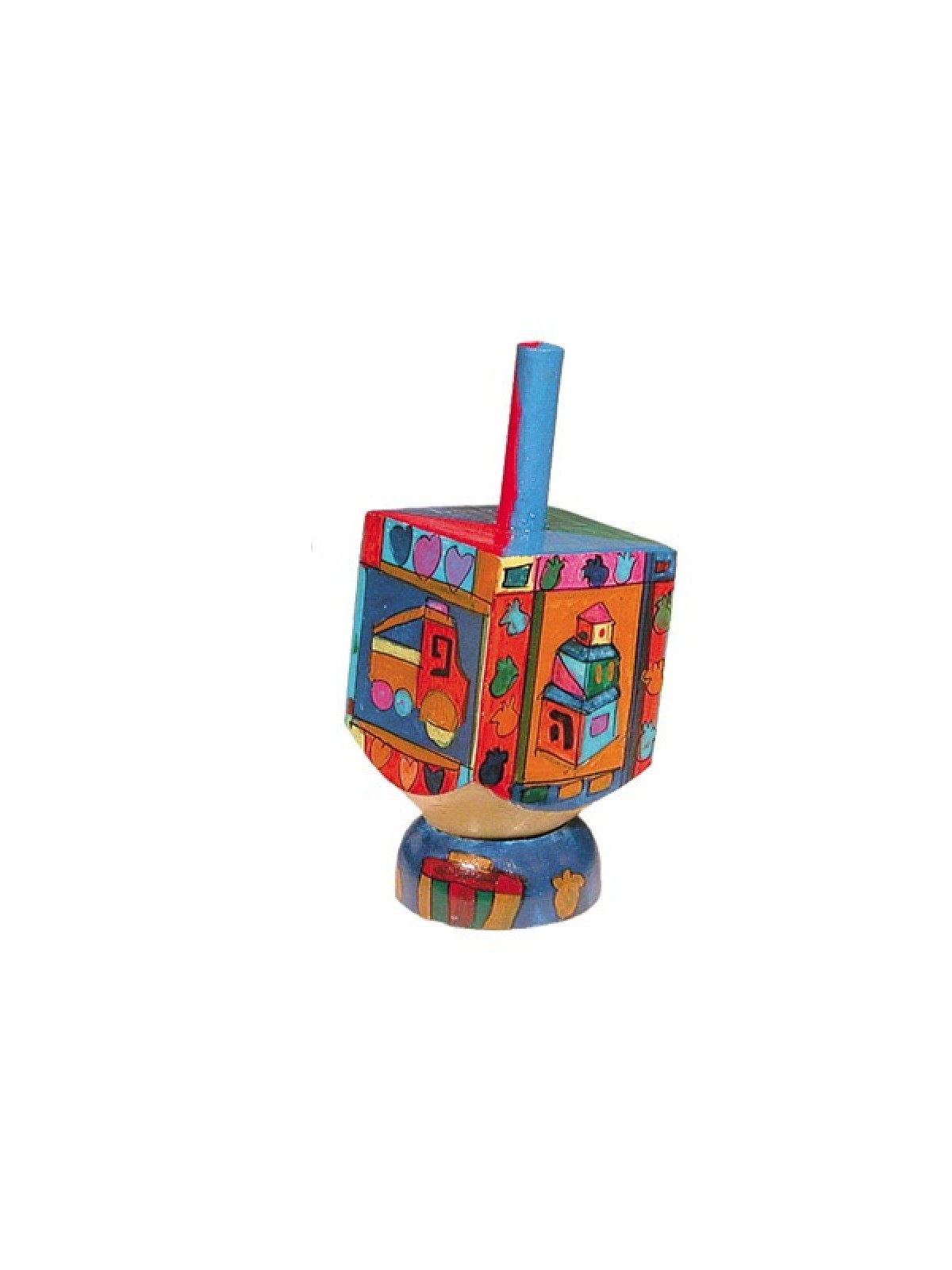 Yair Emanuel Hand Painted Wood Dreidel with Stand Small ... | Dreidels