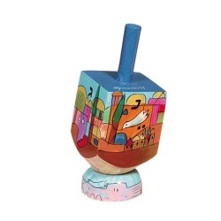 Yair Emanuel Hand Painted Wood Dreidel on Stand Small Je... | Dreidels