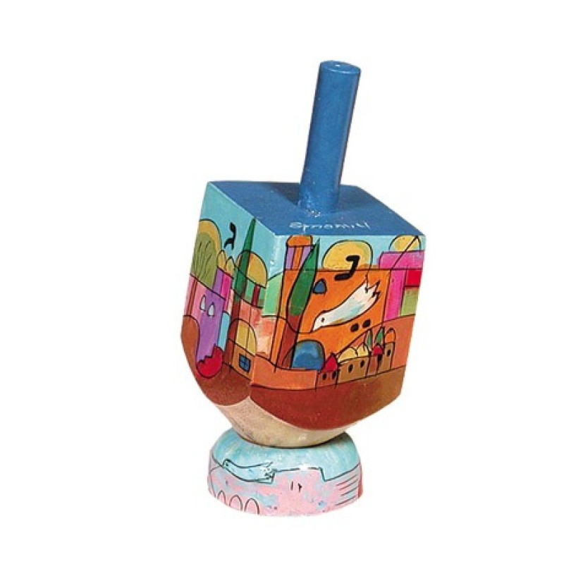 Yair Emanuel Hand Painted Wood Dreidel on Stand Small Je... | Dreidels