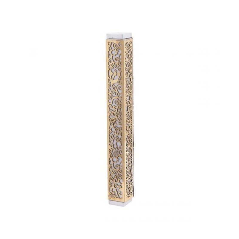 Yair Emanuel Mezuzah Case Cutout Pomegranates... | Mezuzahs by Emanuel