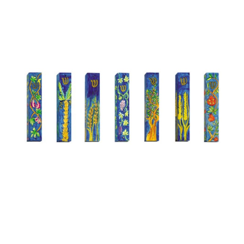Set of 7 Yair Emanuel Small Wooden Hand Paint... | Mezuzahs by Emanuel