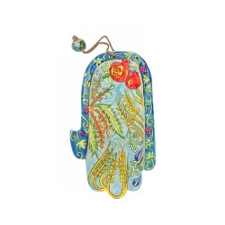 Yair Emanuel Hand Painted Wood Wall Hamsa Green... | Hamsas by Emanuel