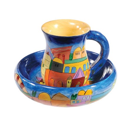 Yair Emanuel Hand Painted Wood Two Piece Mayim Ach... | Mayim Achronim