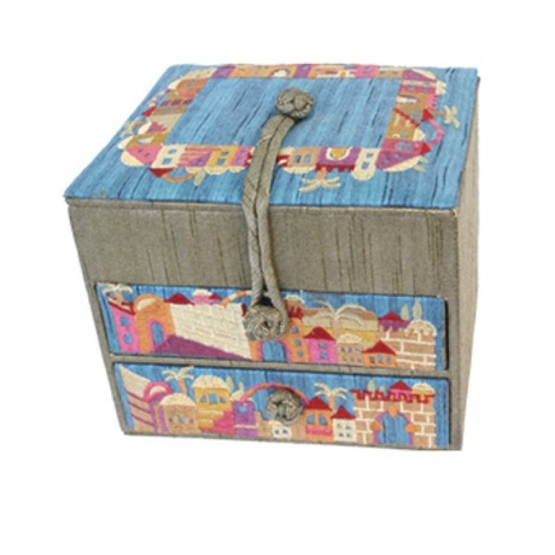 Yair Emanuel Wood Fabric Embroidered Blue G... | Gift Ideas by Emanuel