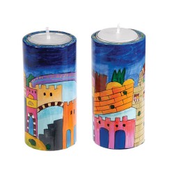 Yair Emanuel Cylinder Hand Painted Wood S... | Candlesticks by Emanuel