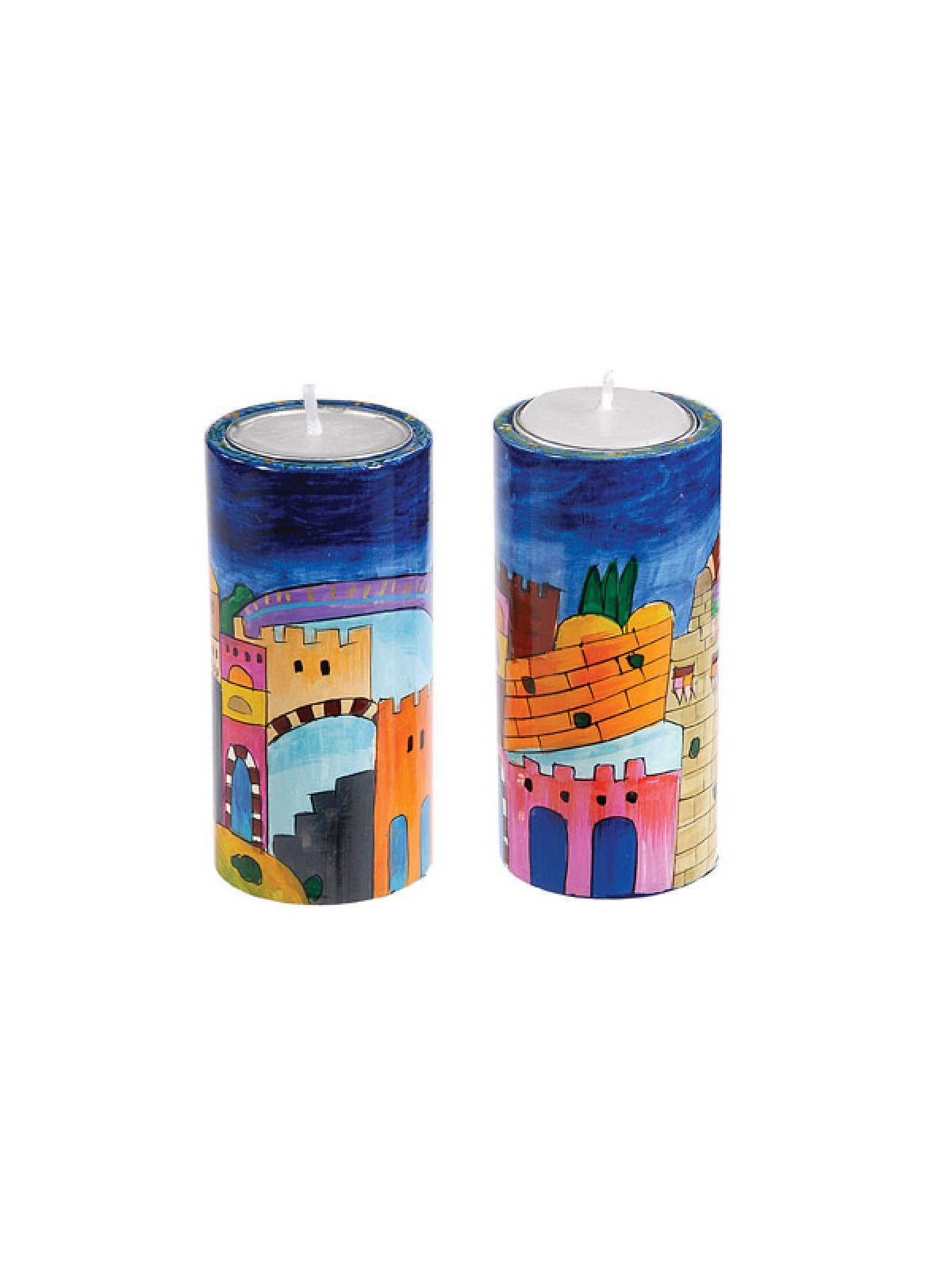 Yair Emanuel Cylinder Hand Painted Wood S... | Candlesticks by Emanuel