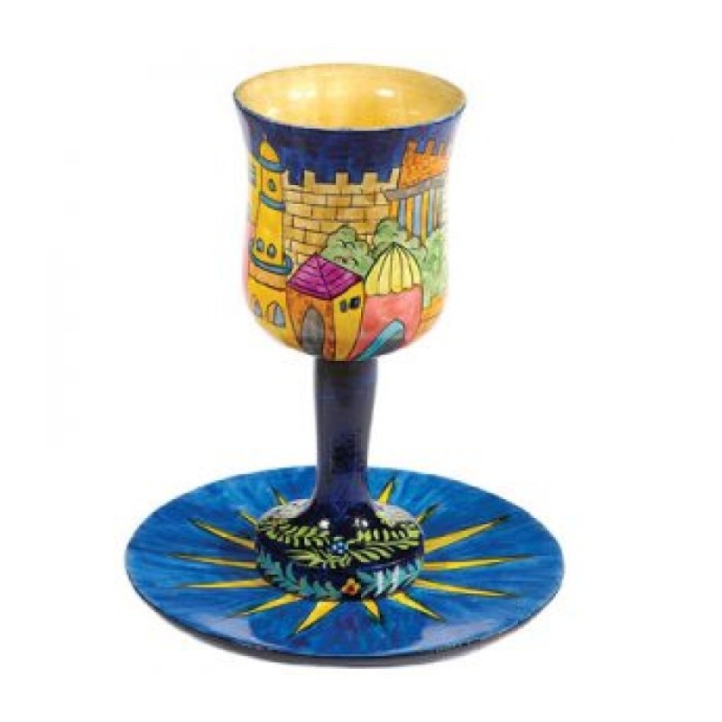 Yair Emanuel Hand Painted Wood Stem Kiddu... | Kiddush Cups by Emanuel