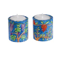 Yair Emanuel Small Hand Painted Circular Wood Candle... | Candlesticks