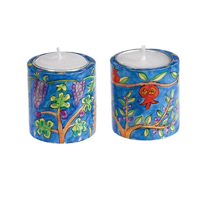 Yair Emanuel Small Hand Painted Circular Wood Candle... | Candlesticks