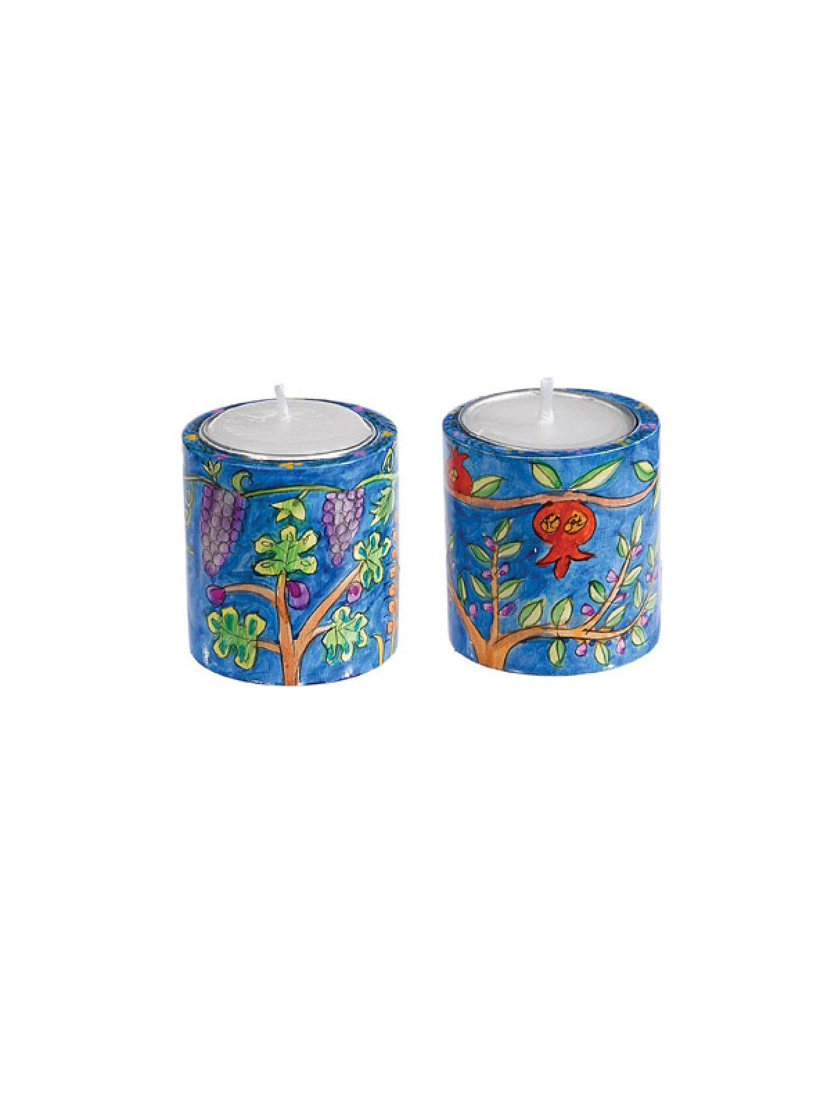Yair Emanuel Small Hand Painted Circular Wood Candle... | Candlesticks