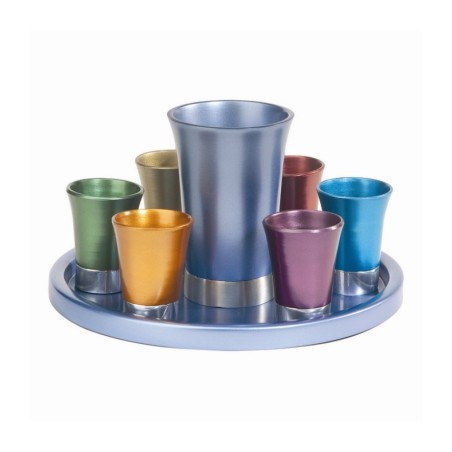 Yair Emanuel Aluminum Kiddush Goblet and Six Cups wi... | Kiddush Cups