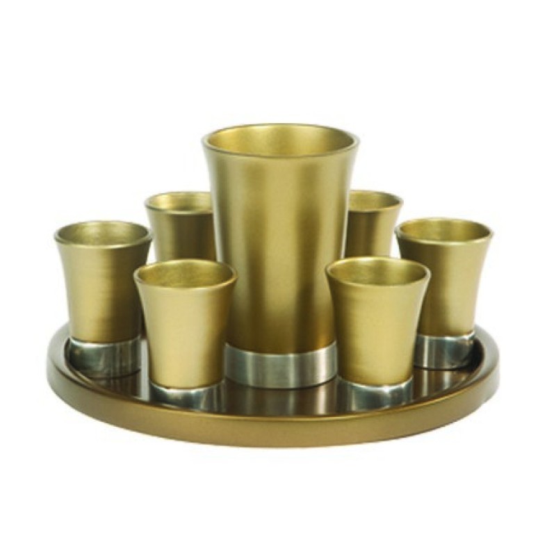 Yair Emanuel Aluminum Kiddush Goblet and Six Cups wi... | Kiddush Cups