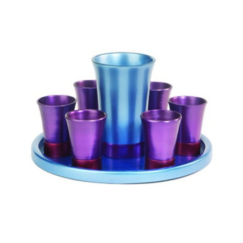 Yair Emanuel Aluminum Kiddush Goblet and Six Cups wi... | Kiddush Cups