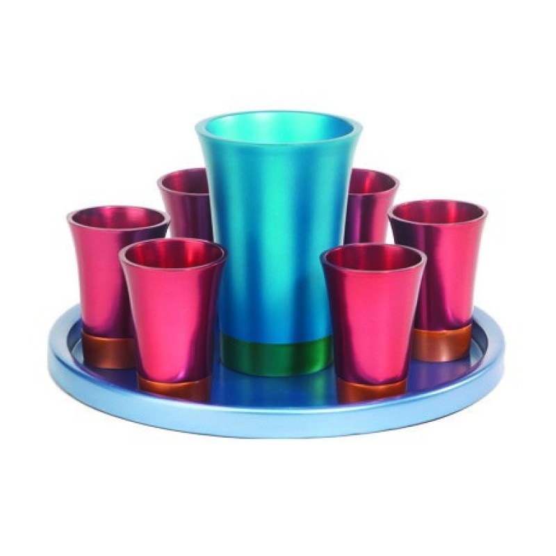 Yair Emanuel Aluminum Kiddush Goblet and Six Cups wi... | Kiddush Cups