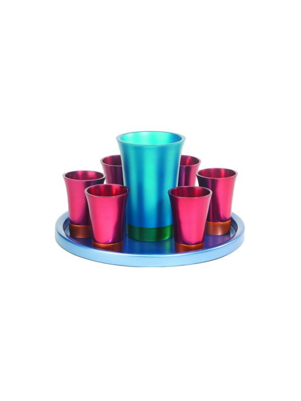 Yair Emanuel Aluminum Kiddush Goblet and Six Cups wi... | Kiddush Cups