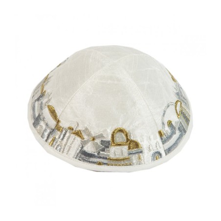 Yair Emanuel Kippah White with Embroider... | Kippot & Hats by Emanuel