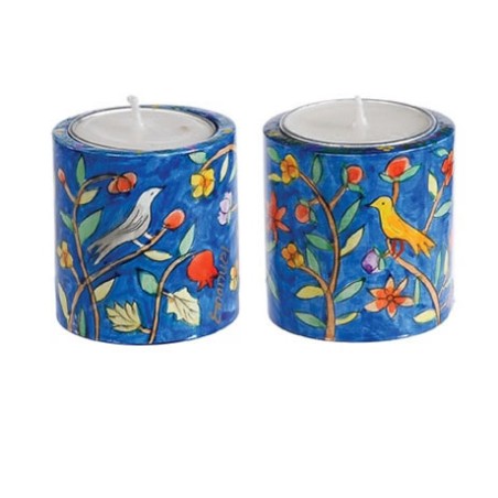 Yair Emanuel Small Hand Painted Wood Candlesticks Bi... | Candlesticks