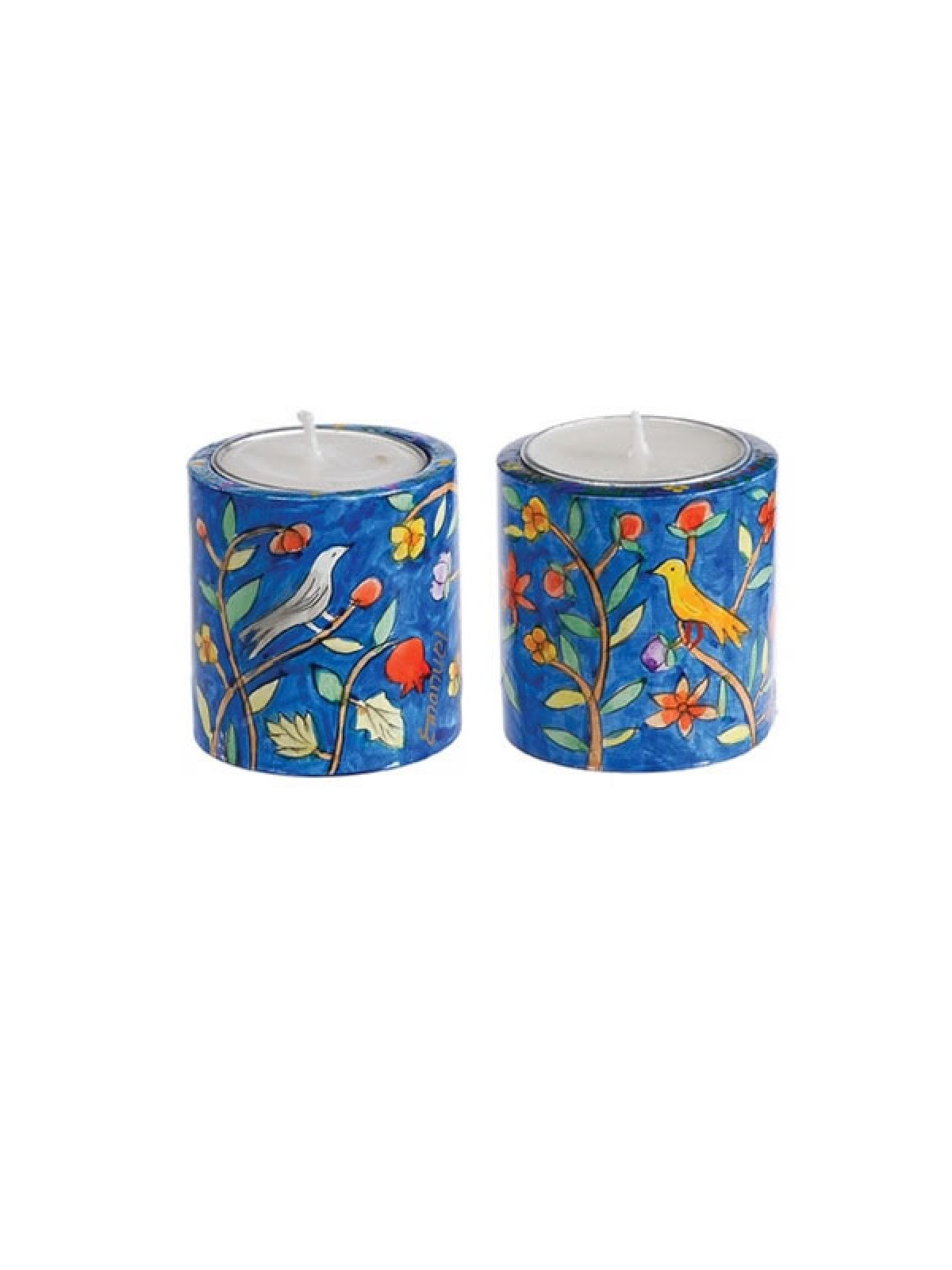 Yair Emanuel Small Hand Painted Wood Candlesticks Bi... | Candlesticks