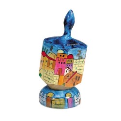 Grand Dreidel en bois peint à la main sur pied Yair Emanuel... | Dreidels