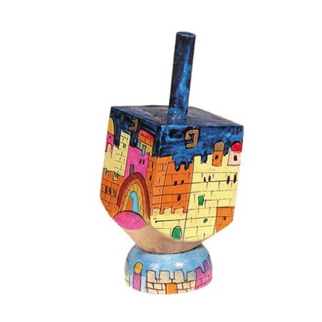 Yair Emanuel Hand Painted Wood Dreidel on Stand Small Je... | Dreidels