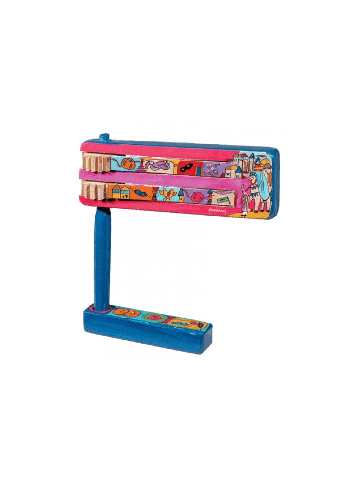 Yair Emanuel Hand Painted Wood Purim Grogger Purim Motifs | Groggers