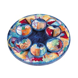 Assiette de Seder en bois peinte à la main avec bol Yair Emanuel... | Assiettes du Séder
