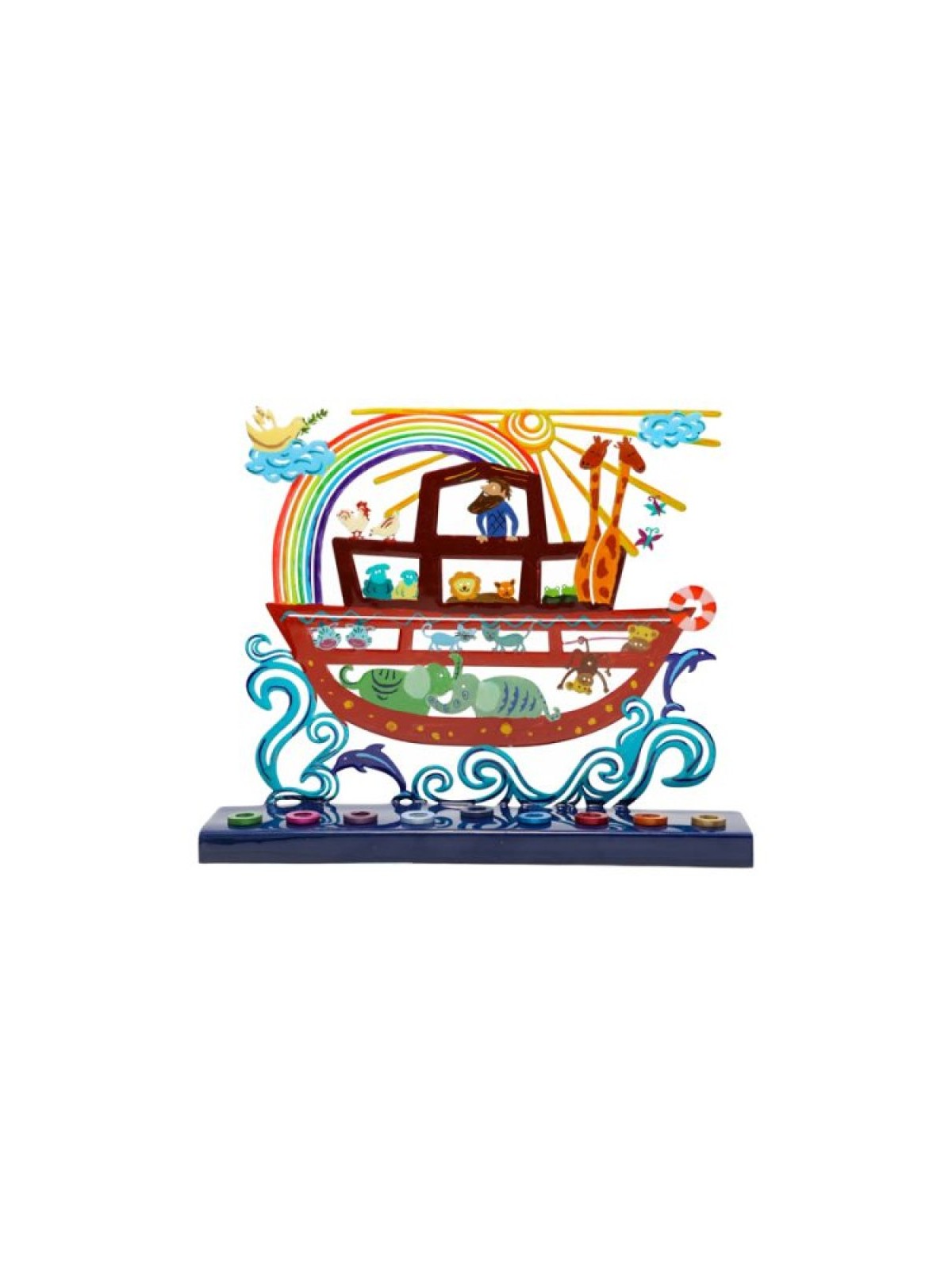 Yair Emanuel Hand Painted Chanukah Menorah Noahs... | Hanukkah Menorah